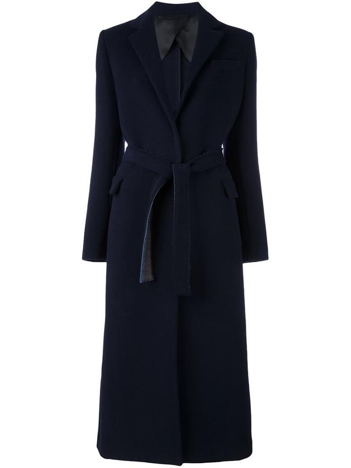 Msgm Belted Long Coat, Women's, Size: 38, Blue, Cotton/polyamide/viscose/virgin Wool