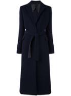Msgm Belted Long Coat, Women's, Size: 38, Blue, Cotton/polyamide/viscose/virgin Wool