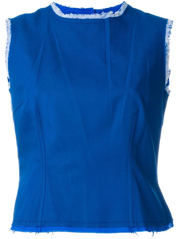 Maison Margiela Frayed Tank Top, Women's, Size: 44, Blue, Cotton/linen/flax