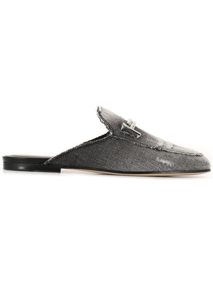 Tod's Denim Logo Mules - Black