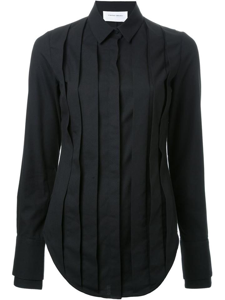 Strateas Carlucci Pleated Front Shirt, Women's, Size: Small, Black, Cotton