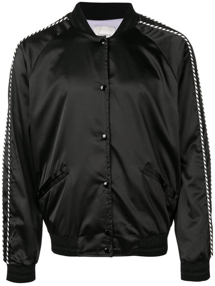 Laneus Tropical Embroidered Bomber Jacket - Black