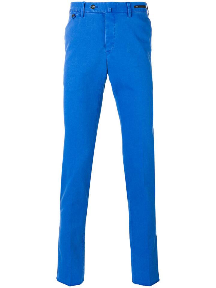 Pt01 - Plain Chinos - Men - Cotton/spandex/elastane - 58, Blue, Cotton/spandex/elastane