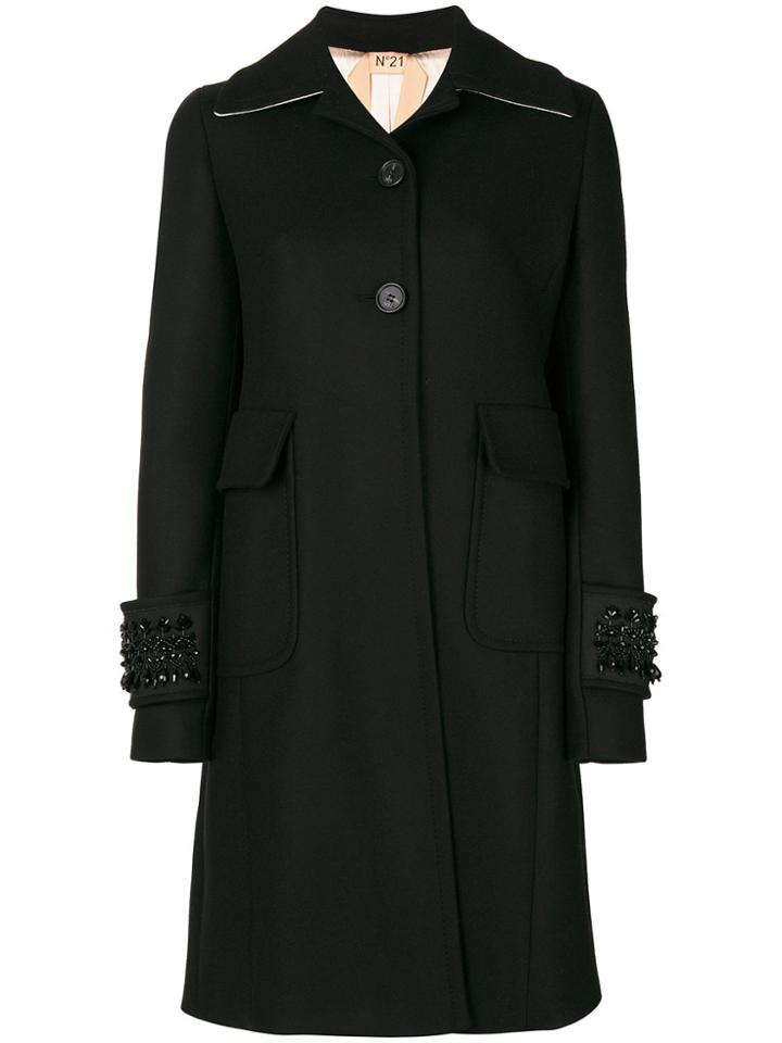 No21 Embellished Cuff Coat - Black