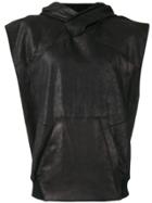 Julius Sleeveless Leather Hoodie - Black