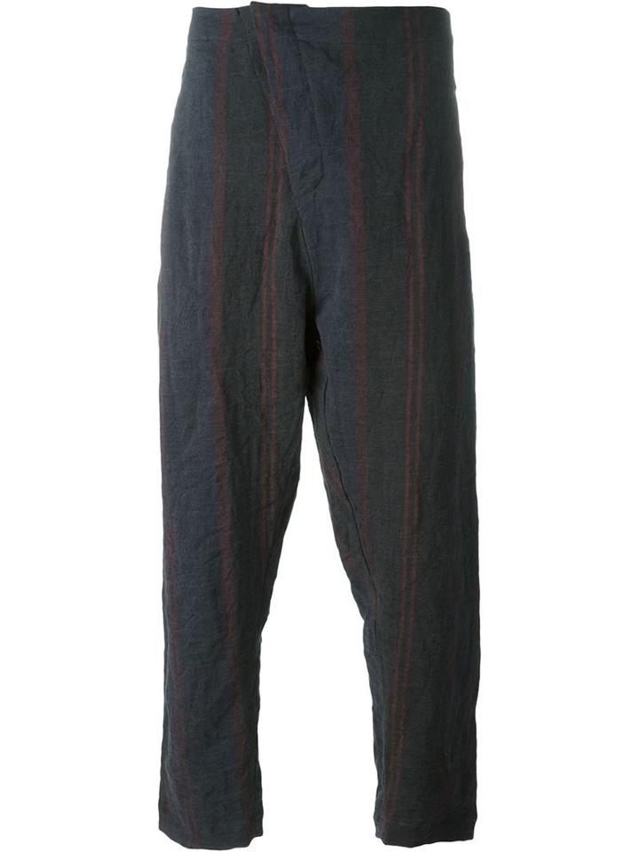 Uma Wang Striped Drop Crotch Trousers, Men's, Size: Xl, Black, Cotton/linen/flax