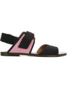 Marni Color Block Flat Sandals, Women's, Size: 41, Black, Leather/nylon