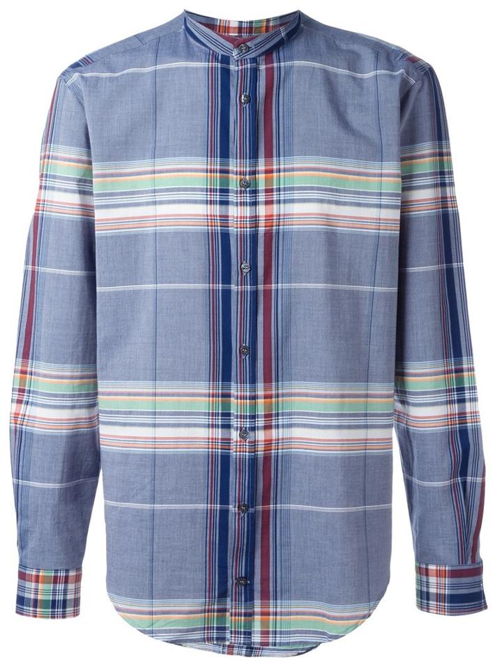 Msgm Checked Shirt, Men's, Size: 42, Blue, Cotton