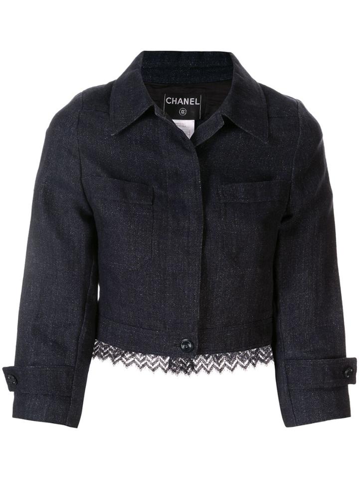 Chanel Pre-owned Zig-zag Knitted Hem Cropped Jacket - Blue