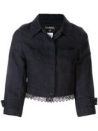 Chanel Pre-owned Zig-zag Knitted Hem Cropped Jacket - Blue