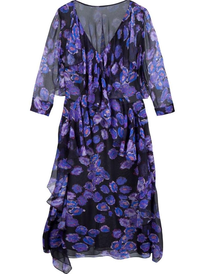 Jason Wu Floral Print Ruffled Dress, Women's, Size: 4, Black, Silk