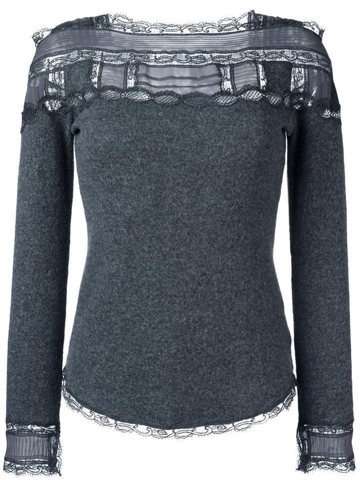 Ermanno Scervino Lace Insert Jumper, Women's, Size: 44, Grey, Wool/cashmere/silk