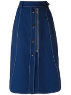 Sportmax Stitch Detail Midi Skirt, Women's, Size: 44, Blue, Cotton/linen/flax/viscose