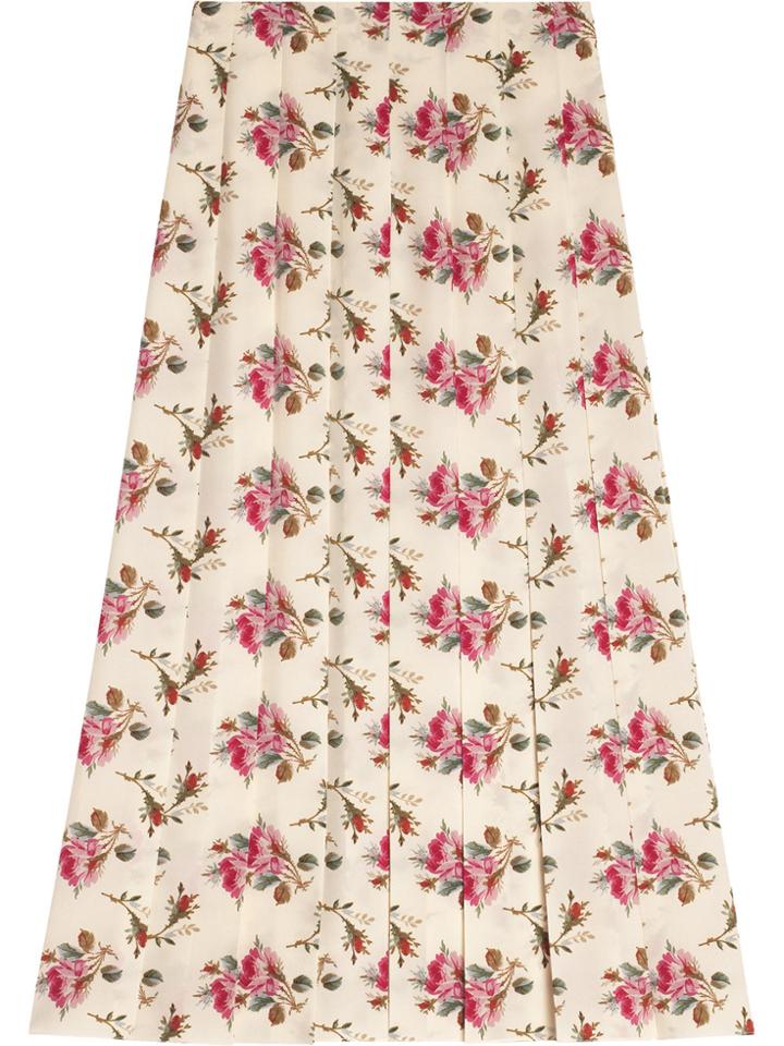 Gucci Rose Print Silk Skirt - Pink & Purple