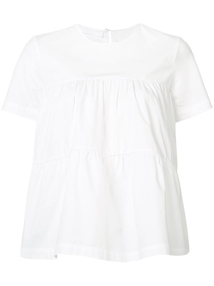 Co Tiered Short-sleeve Blouse, Women's, Size: Medium, White, Cotton