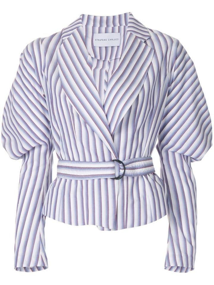 Strateas Carlucci Cumulus Puff-sleeve Striped Belted Jacket - Pink