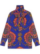 Gucci 70s Graphic Print Silk Shirt - Blue
