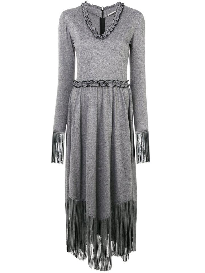 Marco De Vincenzo - Fringe Maxi Dress - Women - Cotton/acetate - 42, Grey, Cotton/acetate