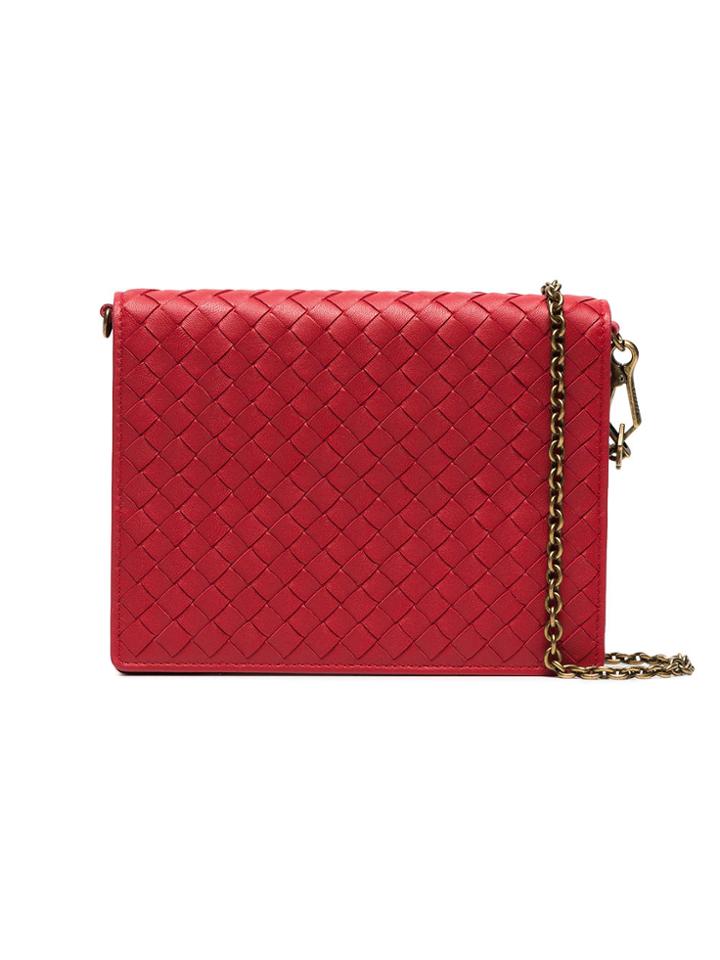 Bottega Veneta Red Intrecciato Leather Wallet On A Chain