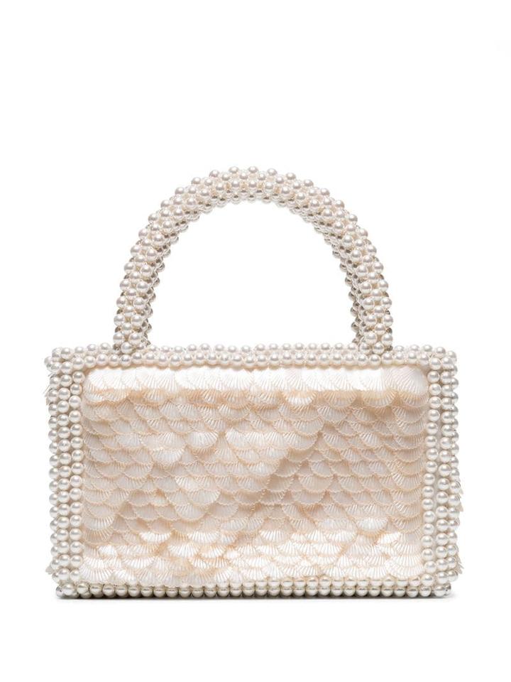 Shrimps Beaded Shell Sequin Tote - White