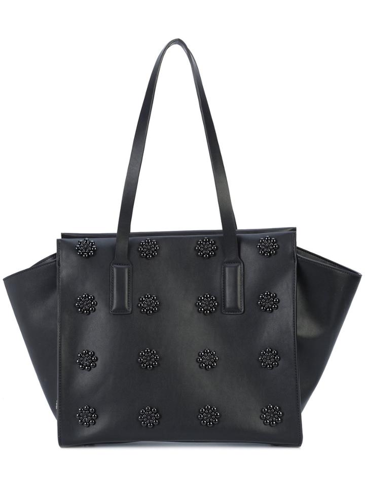 Christian Siriano Floral Appliquée Shoulder Bag - Black