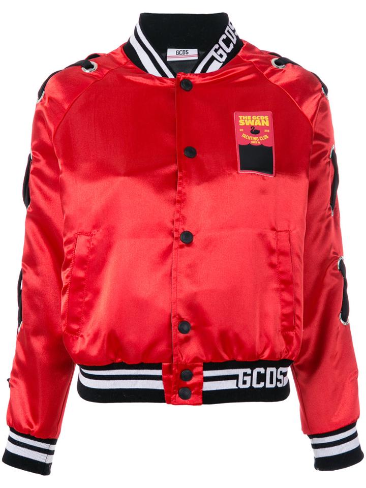 Gcds Buttoned Bomber Jacket - Red