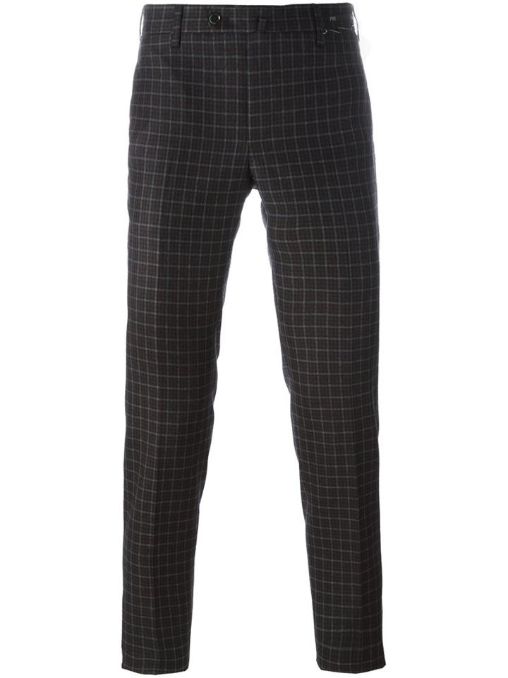 Pt01 Checked Skinny Fit Trousers, Men's, Size: 48, Brown, Spandex/elastane/virgin Wool