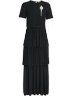 Burberry Crystal Brooch Detail Tiered Jersey Dress - Black