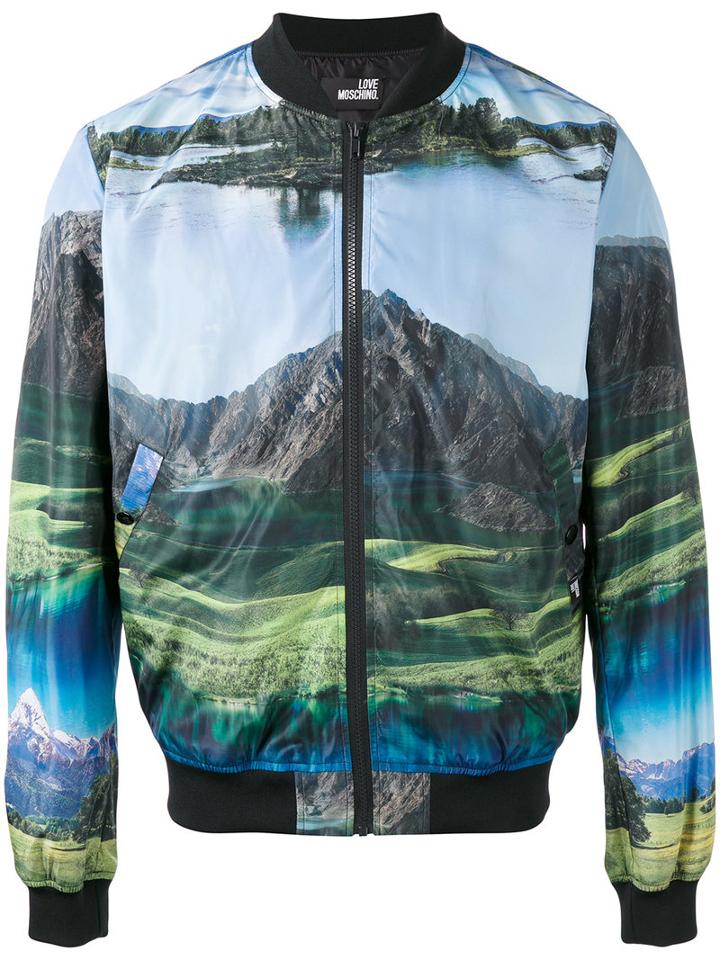 Love Moschino - Landscape Print Bomber Jacket - Men - Polyester - 50, Blue, Polyester