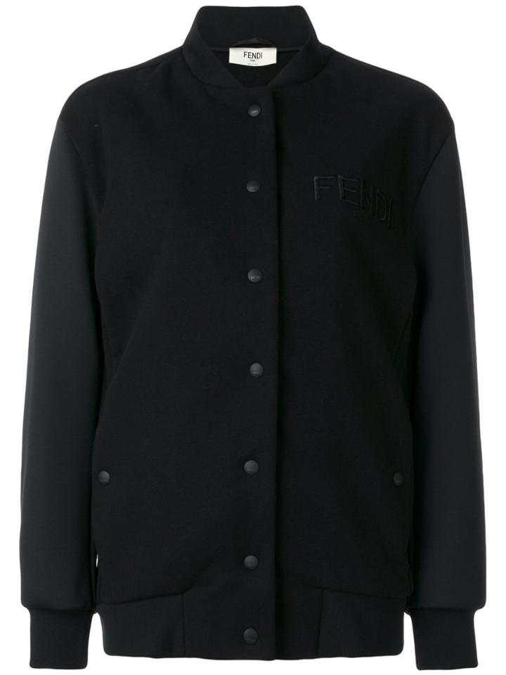 Fendi Embroidered Logo Bomber Jacket - Black