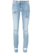 Off-white Distressed Skinny Jeans, Women's, Size: 28, Blue, Cotton/spandex/elastane