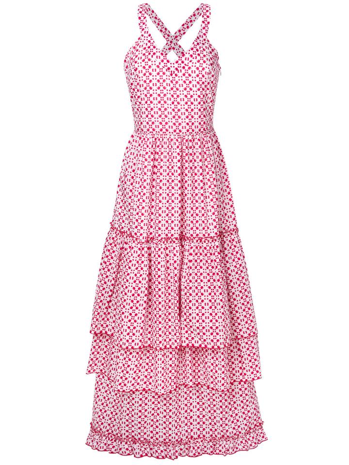 Aybi Apple Print Tiered Maxi Dress - Pink & Purple