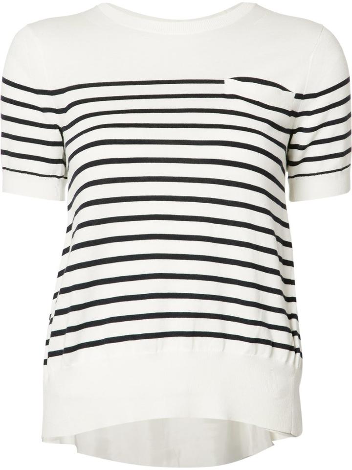 Sacai Striped Cupro Insert Knitted Top, Women's, Size: 1, White, Polyester/cupro/cotton