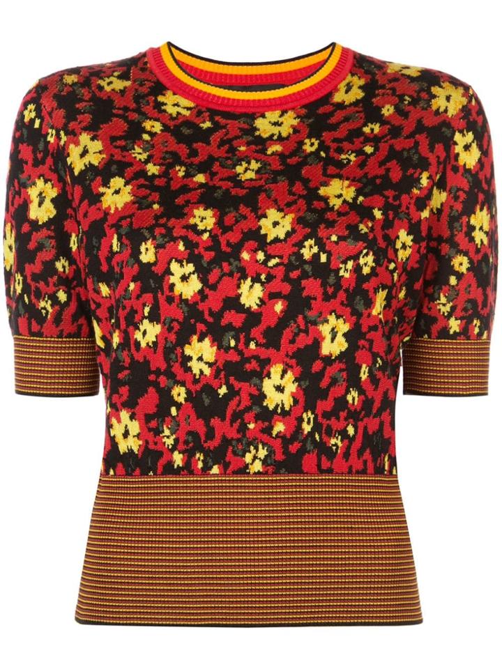 Proenza Schouler Floral Striped Trim Top - Black