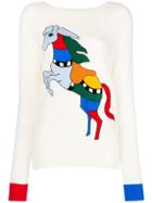 Chinti & Parker Colour-block Unicorn Sweater - White