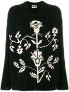 Hache Floral Crew Neck Sweater - Black