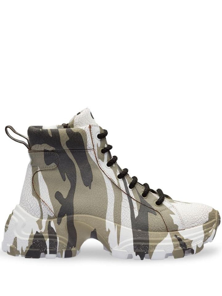 Miu Miu Crackled Camouflage High-top Sneakers - Green
