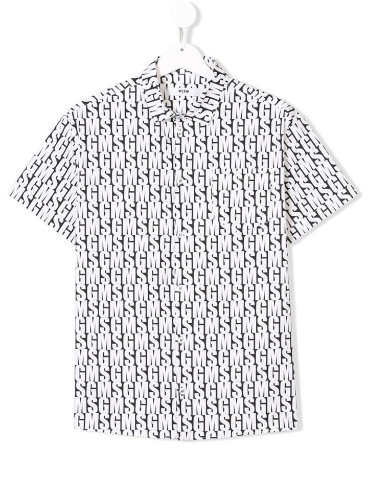 Msgm Kids Teen Designer Logo Print Shirt - White