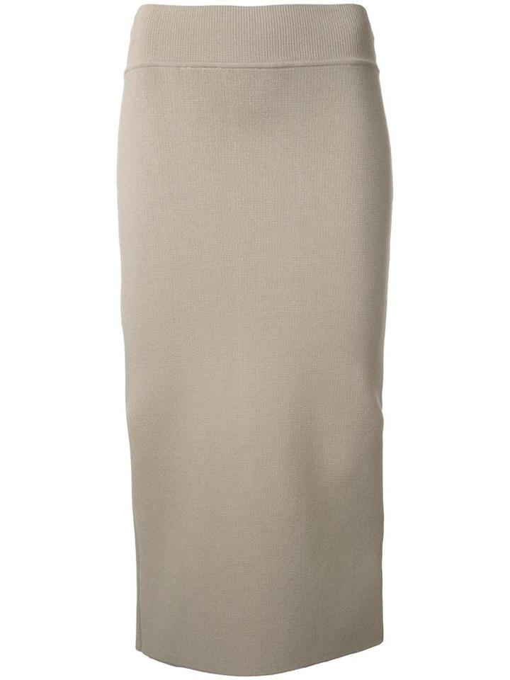 Scanlan Theodore Crepe Knit Slit Back Skirt, Women's, Size: Medium, Brown, Viscose