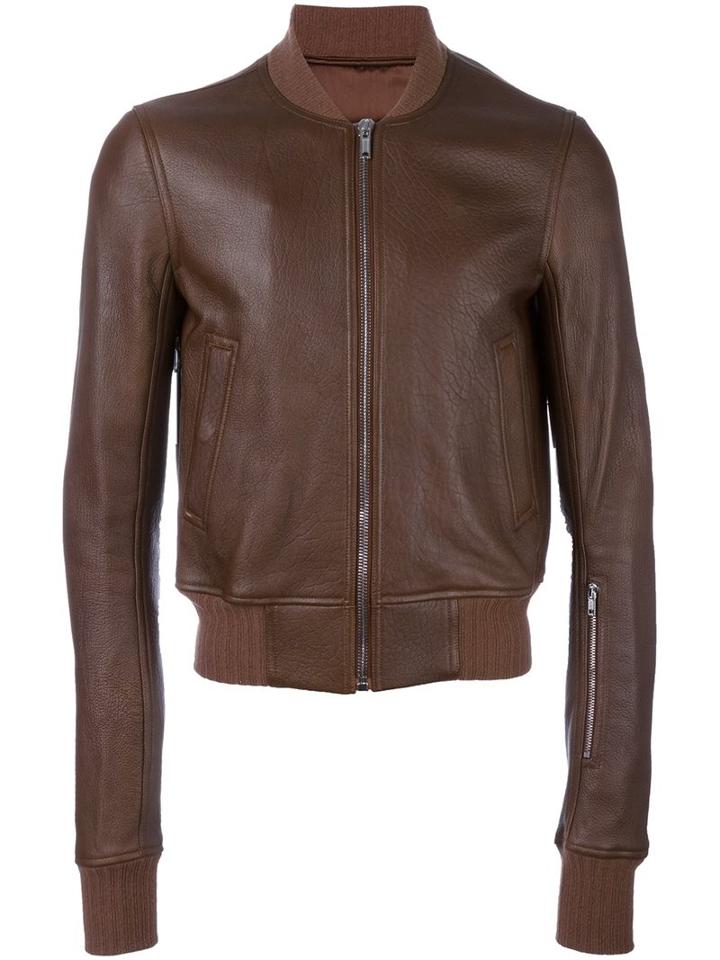 Rick Owens Classic Bomber Jacket, Men's, Size: 50, Brown, Leather/cotton/cupro