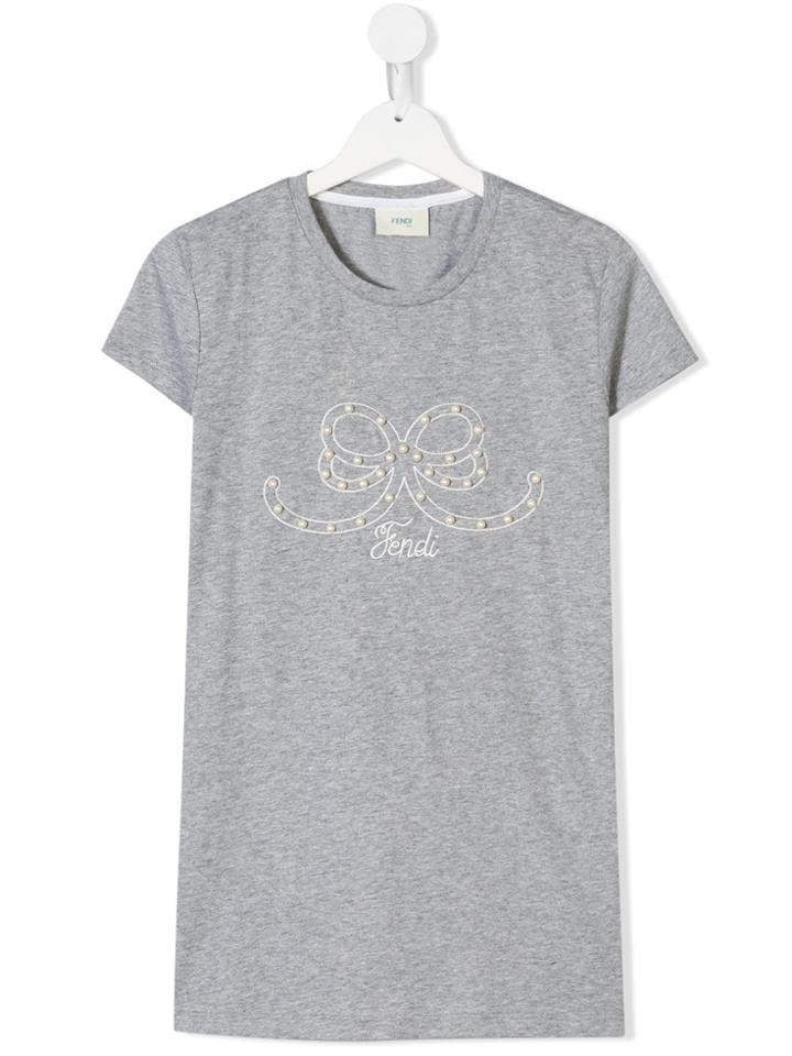 Fendi Kids Logo Embellished T-shirt - Grey
