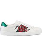 Gucci Snake Ace Embroidered Leather Sneaker - White
