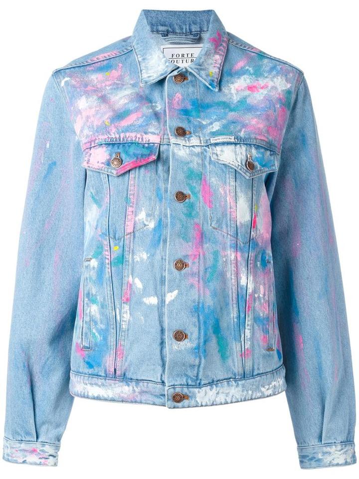 Forte Couture Painted Denim Jacket, Women's, Size: Small, Blue, Cotton