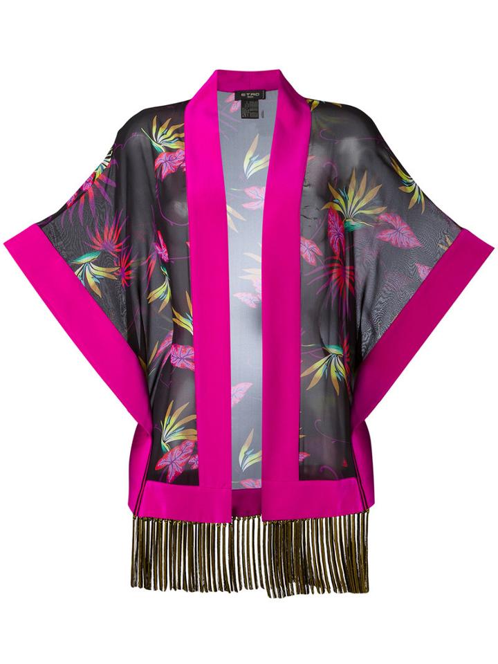 Etro - Printed Poncho - Women - Silk/acetate - One Size, Women's, Pink/purple, Silk/acetate
