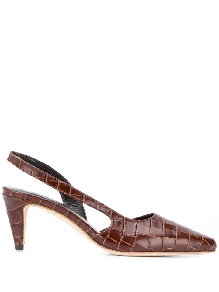 By Far Flaunned Crocodile Effect Pumps - Brown