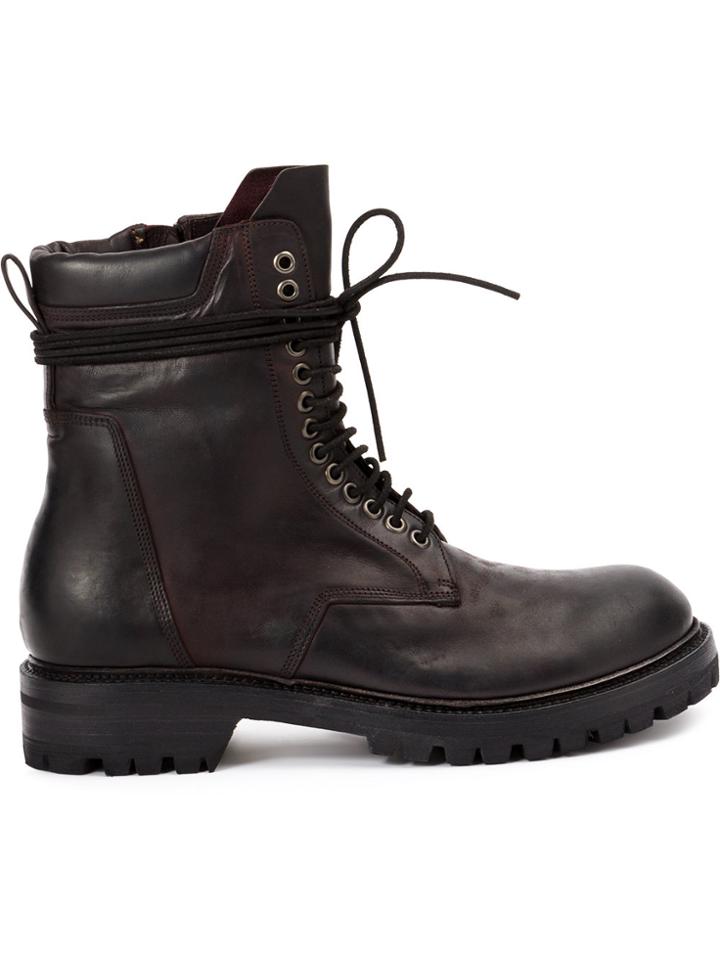Rick Owens Distressed Lace Detail Ankle Boots - Pink & Purple