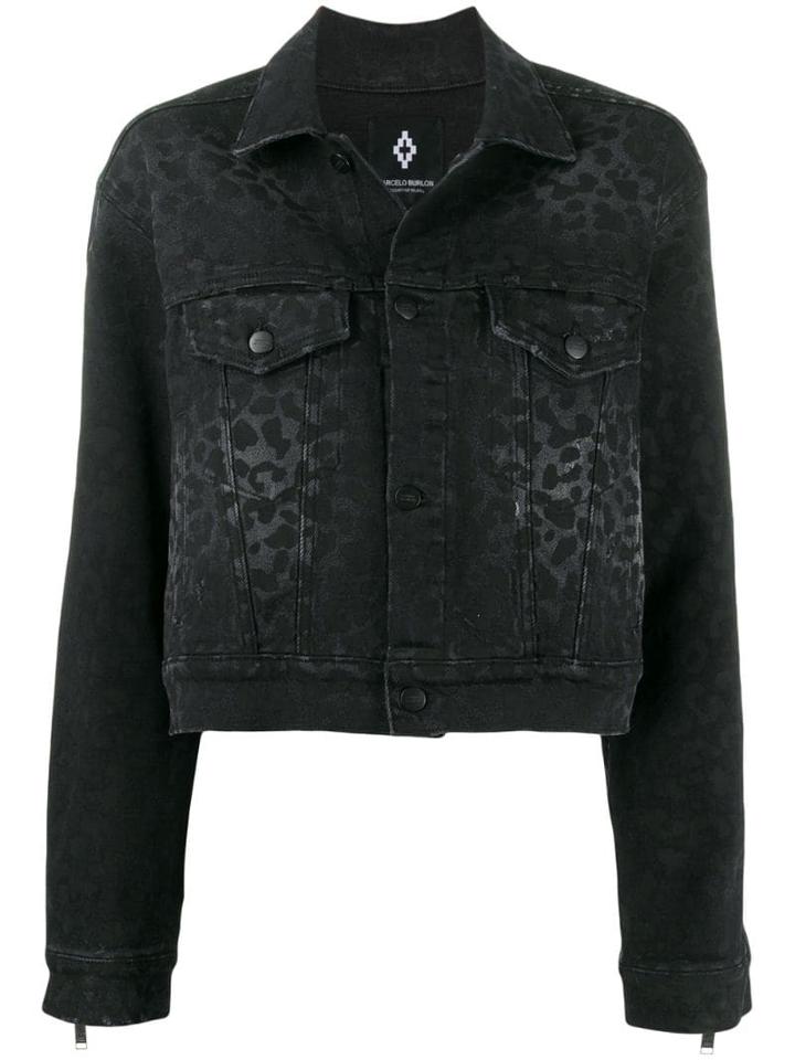 Marcelo Burlon County Of Milan Tonal Animal Print Denim Jacket - Black