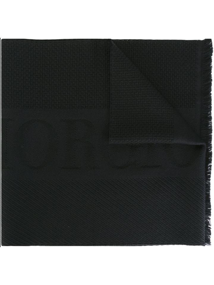 Giorgio Armani Frayed Scarf, Men's, Black, Wool