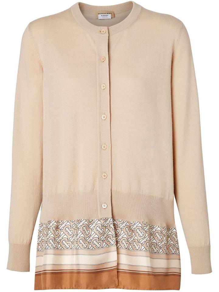 Burberry Monogram Print Scarf Detail Wool Cardigan - Neutrals