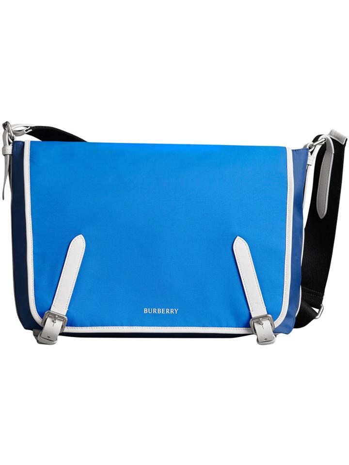Burberry Large Tri-tone Nylon And Leather Messenger Bag - Blue